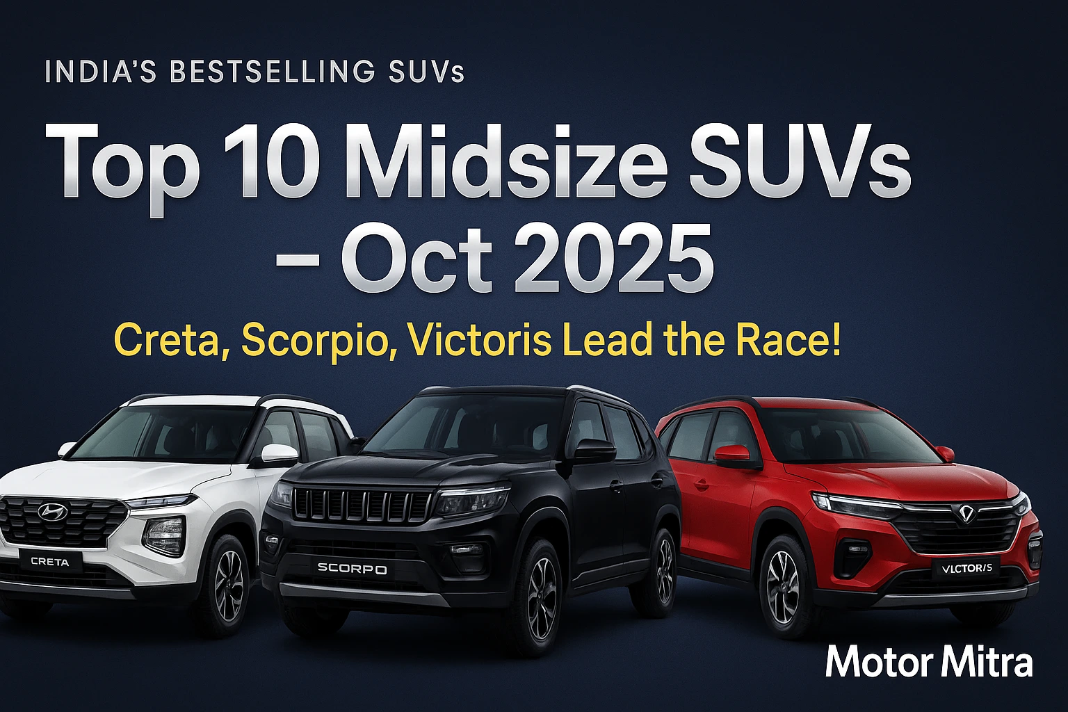 अक्टूबर 2025 टॉप 10 मिडसाइज़ SUV