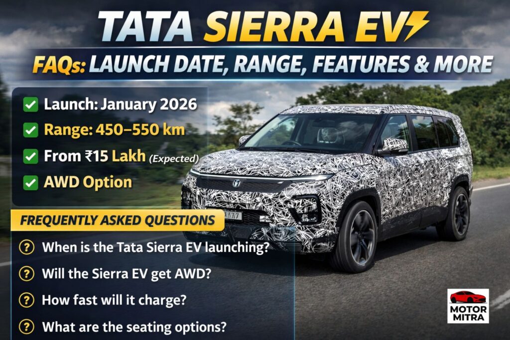 टाटा सिएरा EV फिर टेस्टिंग में स्पॉट! जनवरी 2026 लॉन्च की तैयारी तेज, 500km रेंज का धमाका!